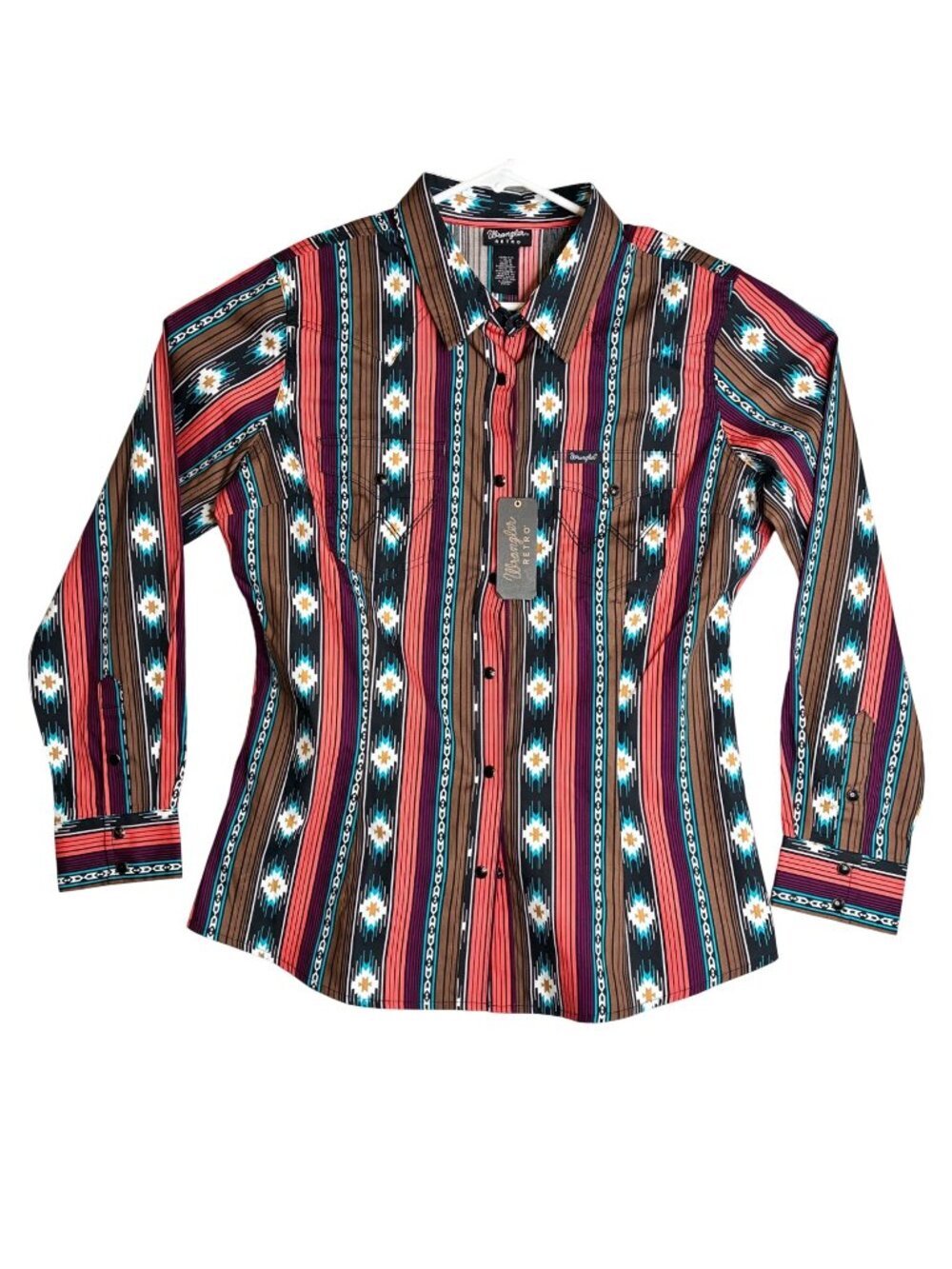 Wrangler Retro Womens L Western Shirt Multicolor Aztec Stripe Snap NWT Long Slee